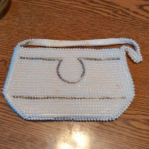 Faux Pearl and Gold Beaded 1950's Small Purse